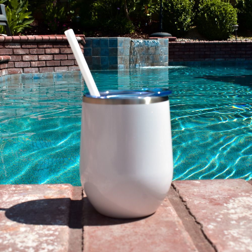 Wine Tumbler Stainless Steel 12 oz  White Glitter